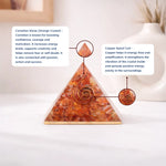 Triangular crystal with copper spiral coil on a white background