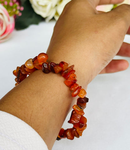 Purifies Blood, Lungs, Liver and Heart: Carnelian Uncut Bracelet - Abhimantrit & Certified