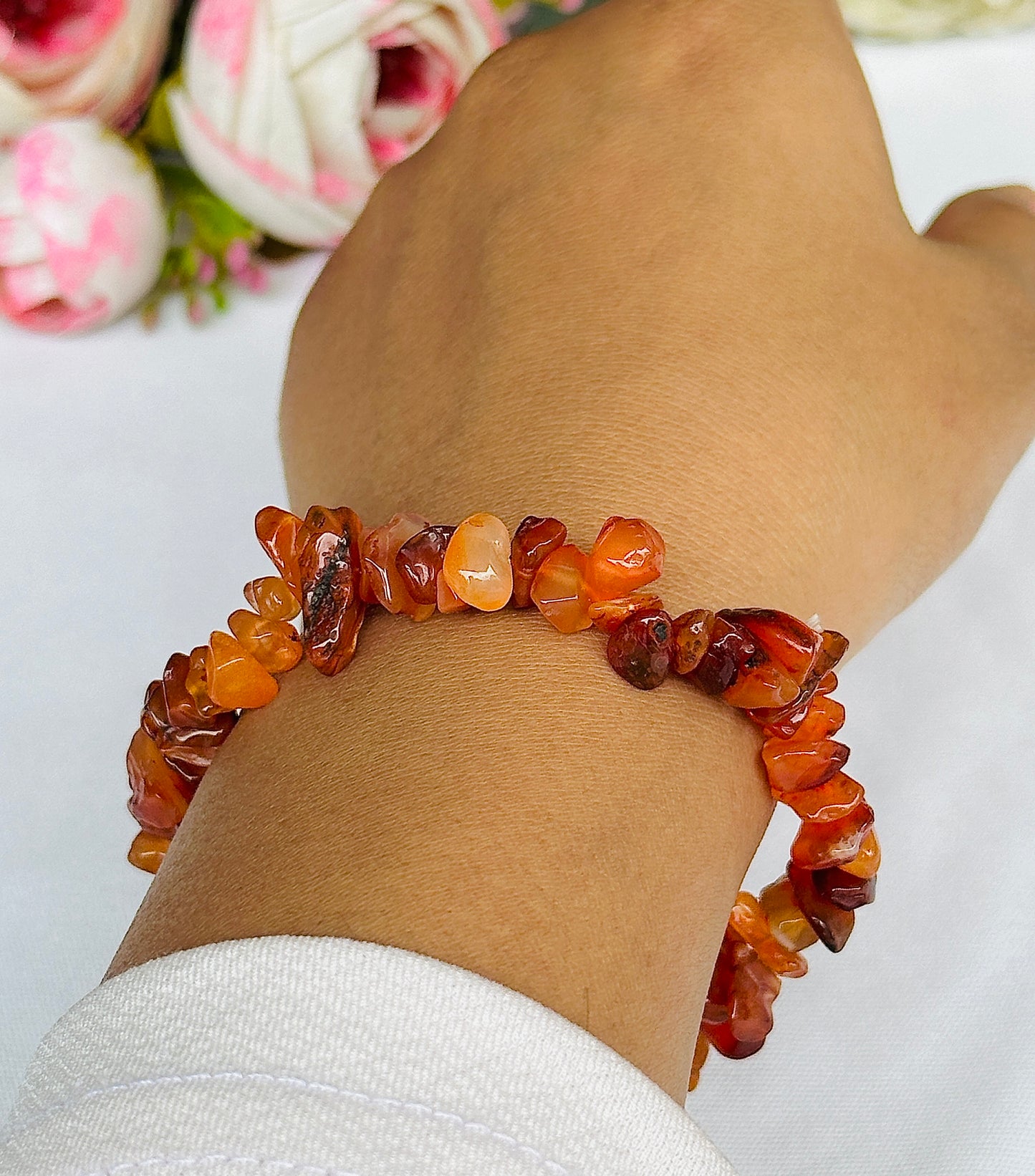 Purifies Blood, Lungs, Liver and Heart: Carnelian Uncut Bracelet - Abhimantrit & Certified