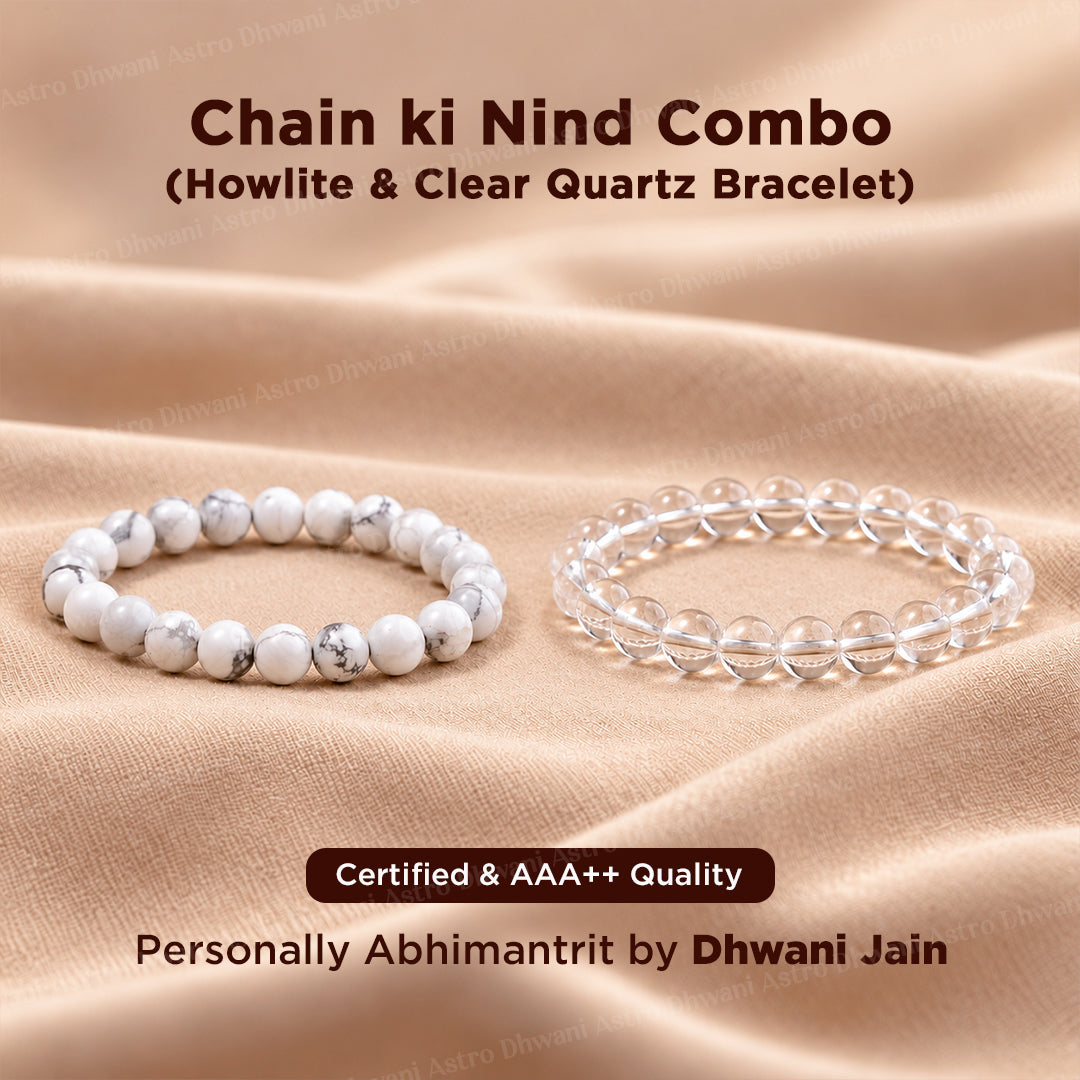 Chain ki Nind: Howlite & Clear Quartz Bracelet - Abhimantrit & Certified