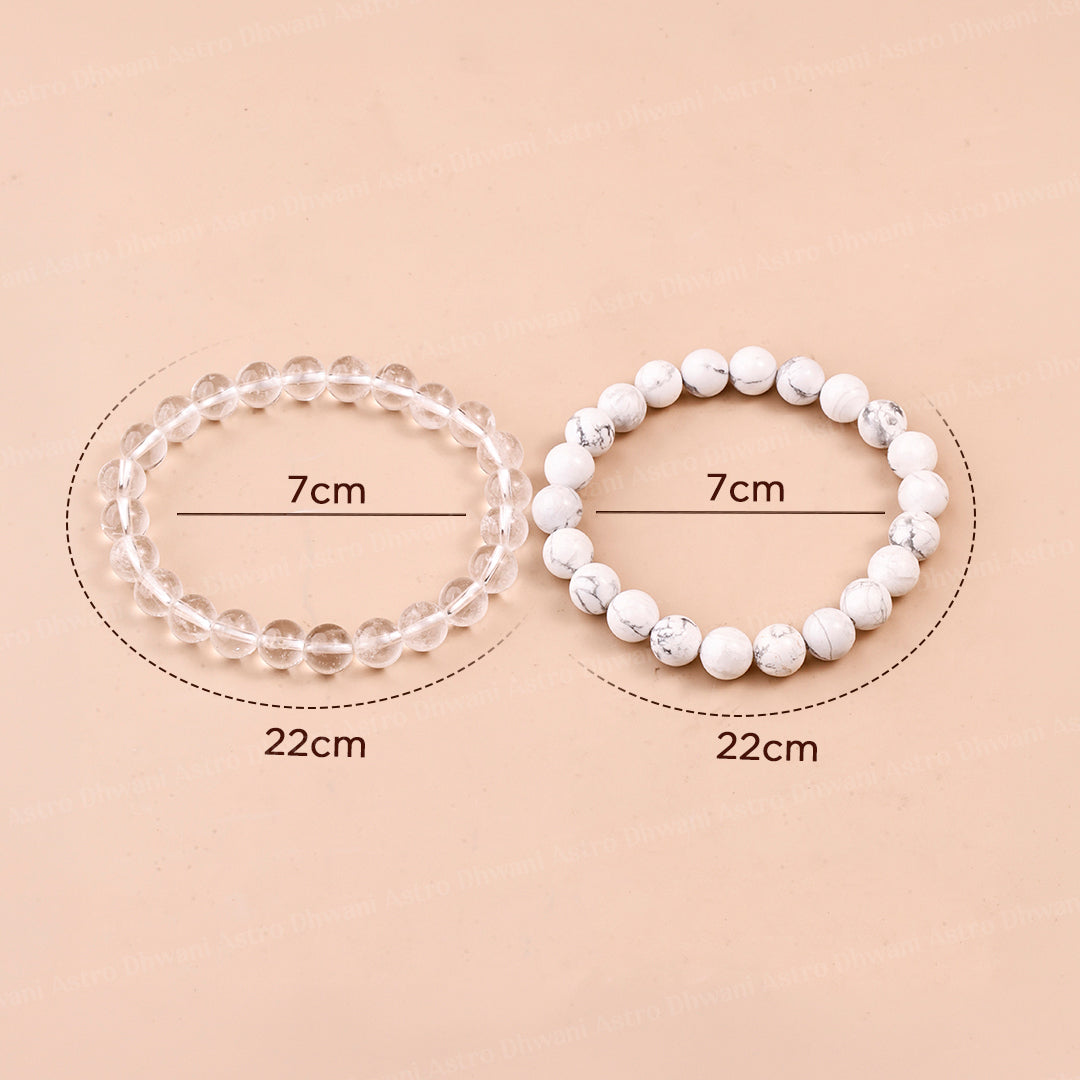 Chain ki Nind: Howlite & Clear Quartz Bracelet - Abhimantrit & Certified