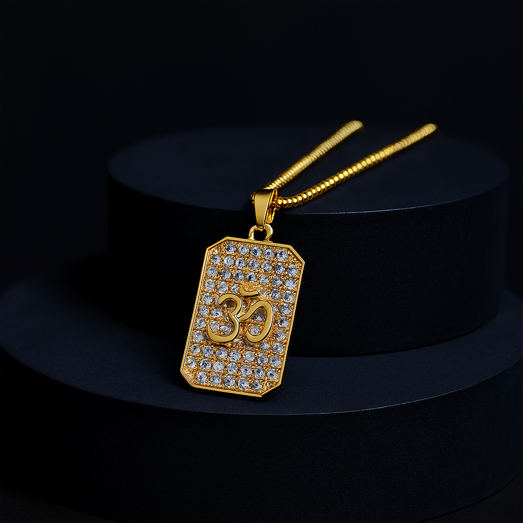 Gold Plated Om Diamond Pendant (Blessing & Protection) - Abhimantrit