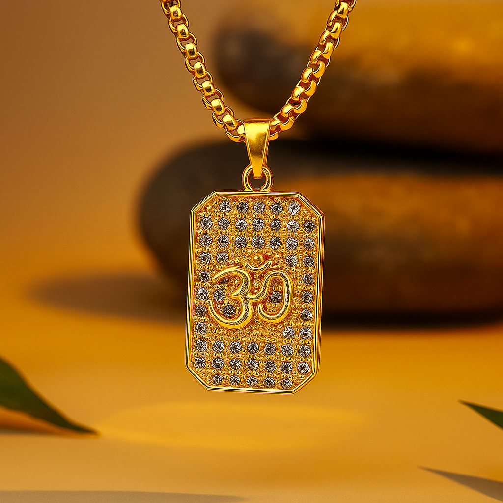 Gold Plated Om Diamond Pendant (Blessing & Protection) - Abhimantrit