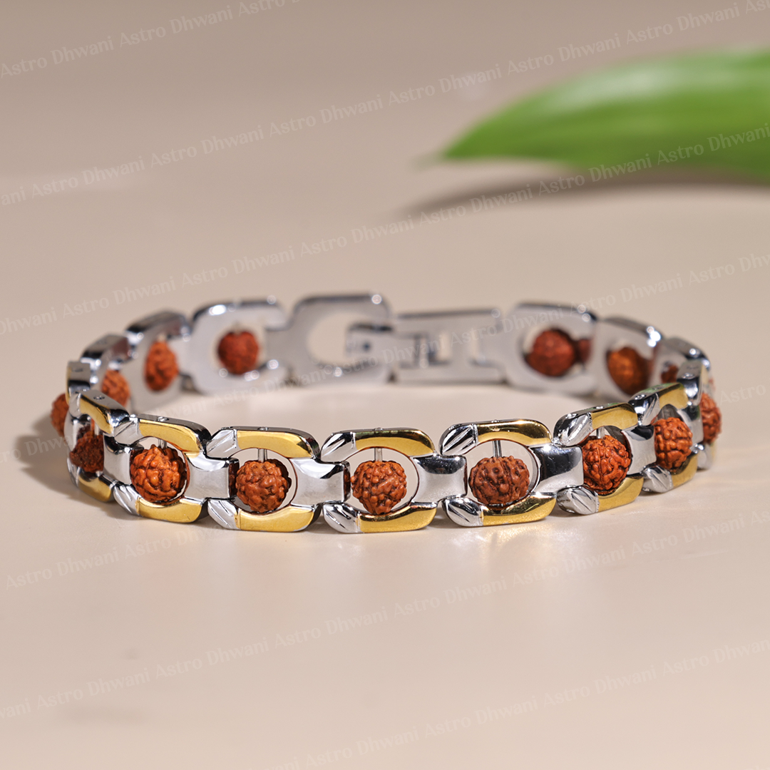 Duotone Round Rudraksha Bracelet (IGP Gold & Silver Plating) - Abhimantrit