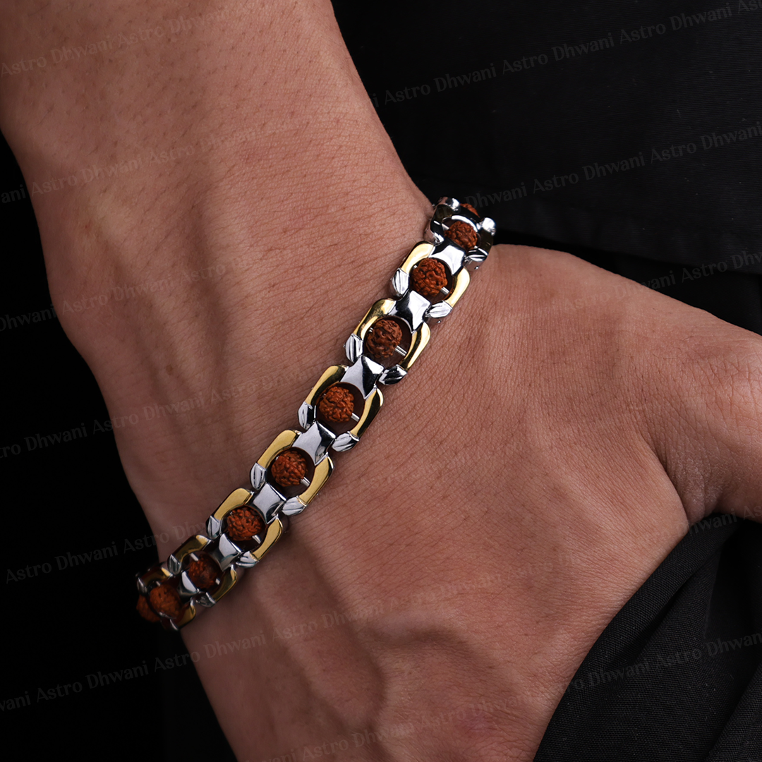 Duotone Round Rudraksha Bracelet (IGP Gold & Silver Plating) - Abhimantrit