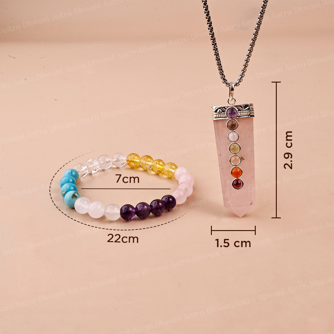 Forever Love (Love Marriage Bracelet & Rose Quartz Seven Chakra Pendant) - Abhimantrit & Certified