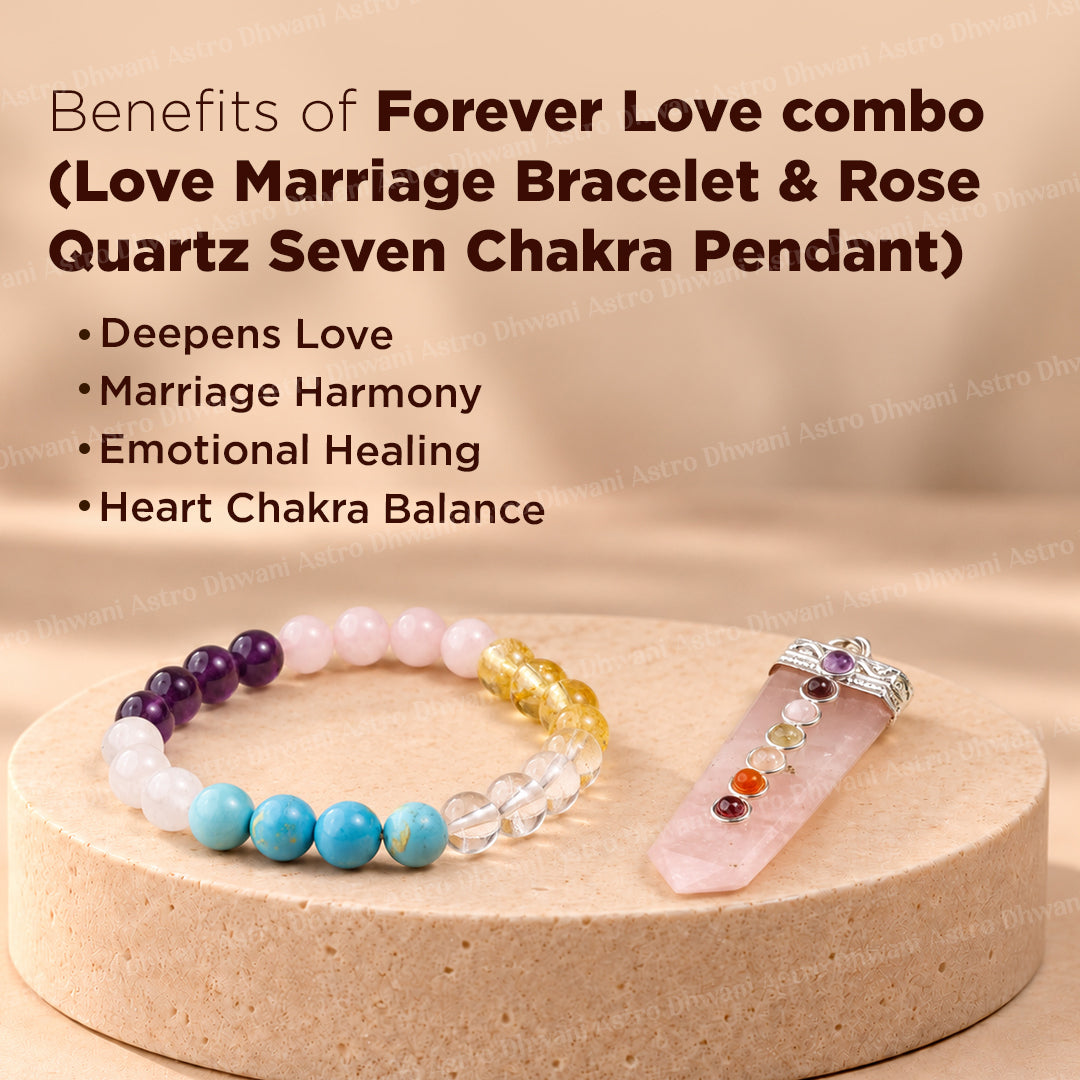 Forever Love (Love Marriage Bracelet & Rose Quartz Seven Chakra Pendant) - Abhimantrit & Certified