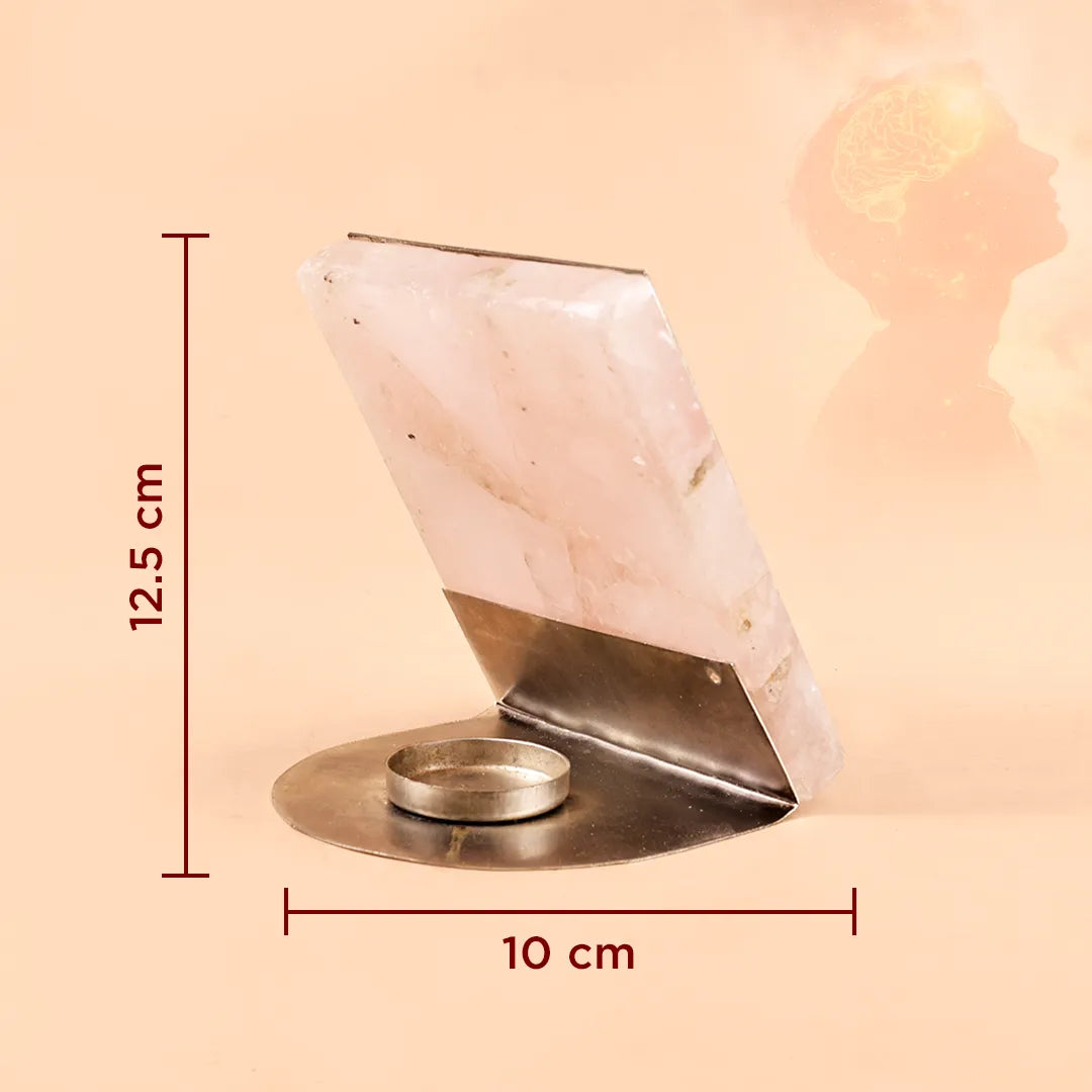 Decorative item with marble base and metal stand, shown with measurements on a beige background.