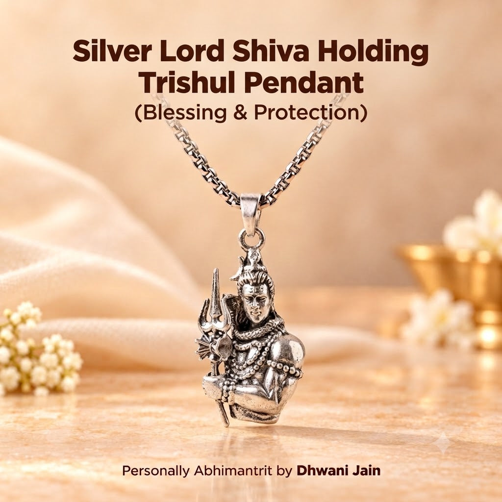 Silver Lord Shiva Holding Trishul Pendant ( Blessing & Protection) - Abhimantrit
