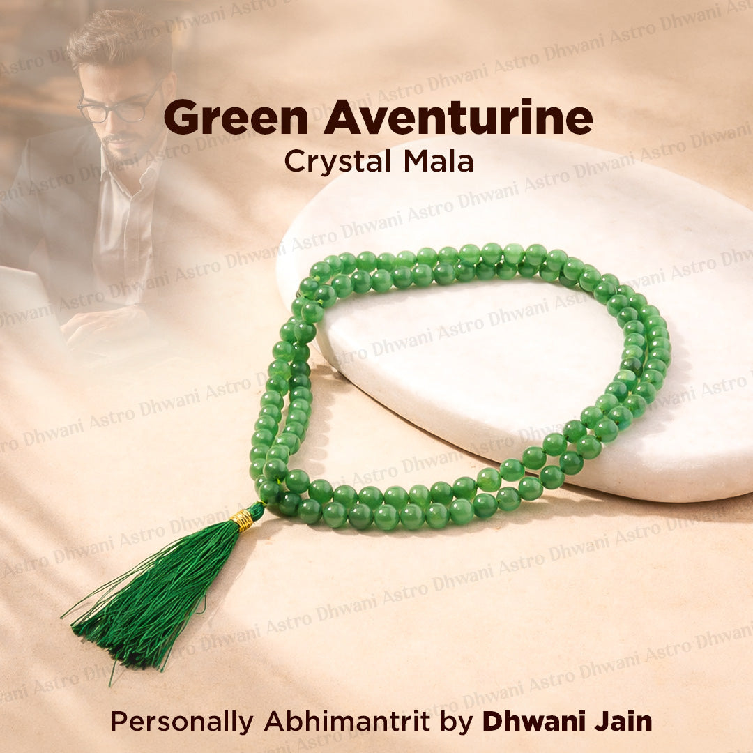 Green Aventurine Crystal Mala  - Abhimantrit & Certified
