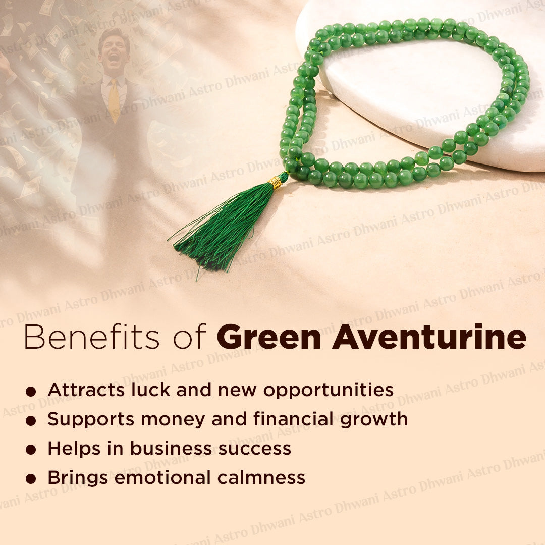 Green Aventurine Crystal Mala  - Abhimantrit & Certified