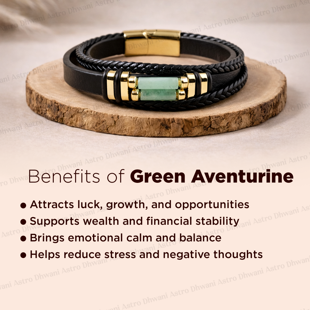 Green Aventurine Leather Bracelet Abhimantrit