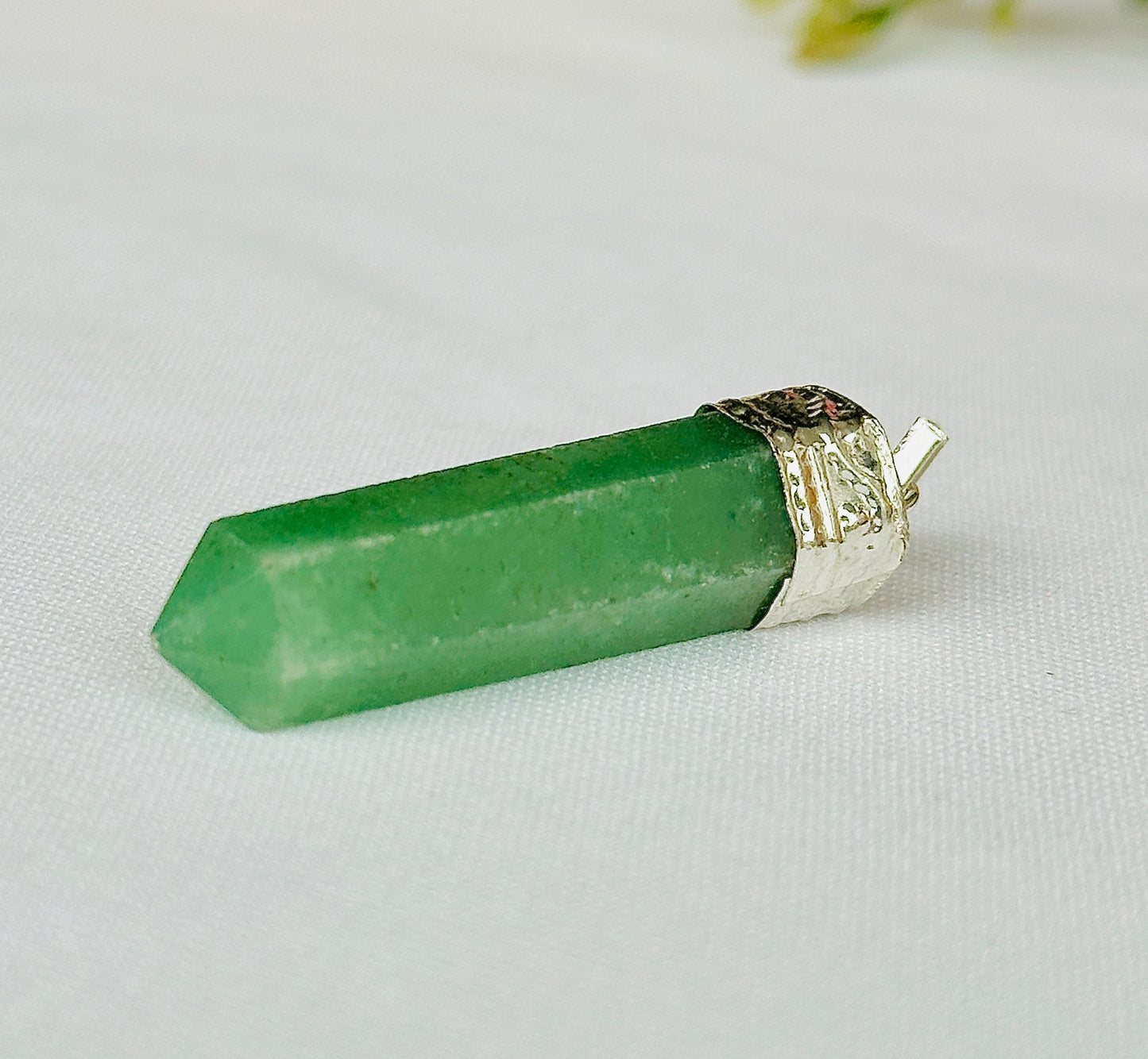 Green Aventurine Pencil Pendant - Abhimantrit & Certified