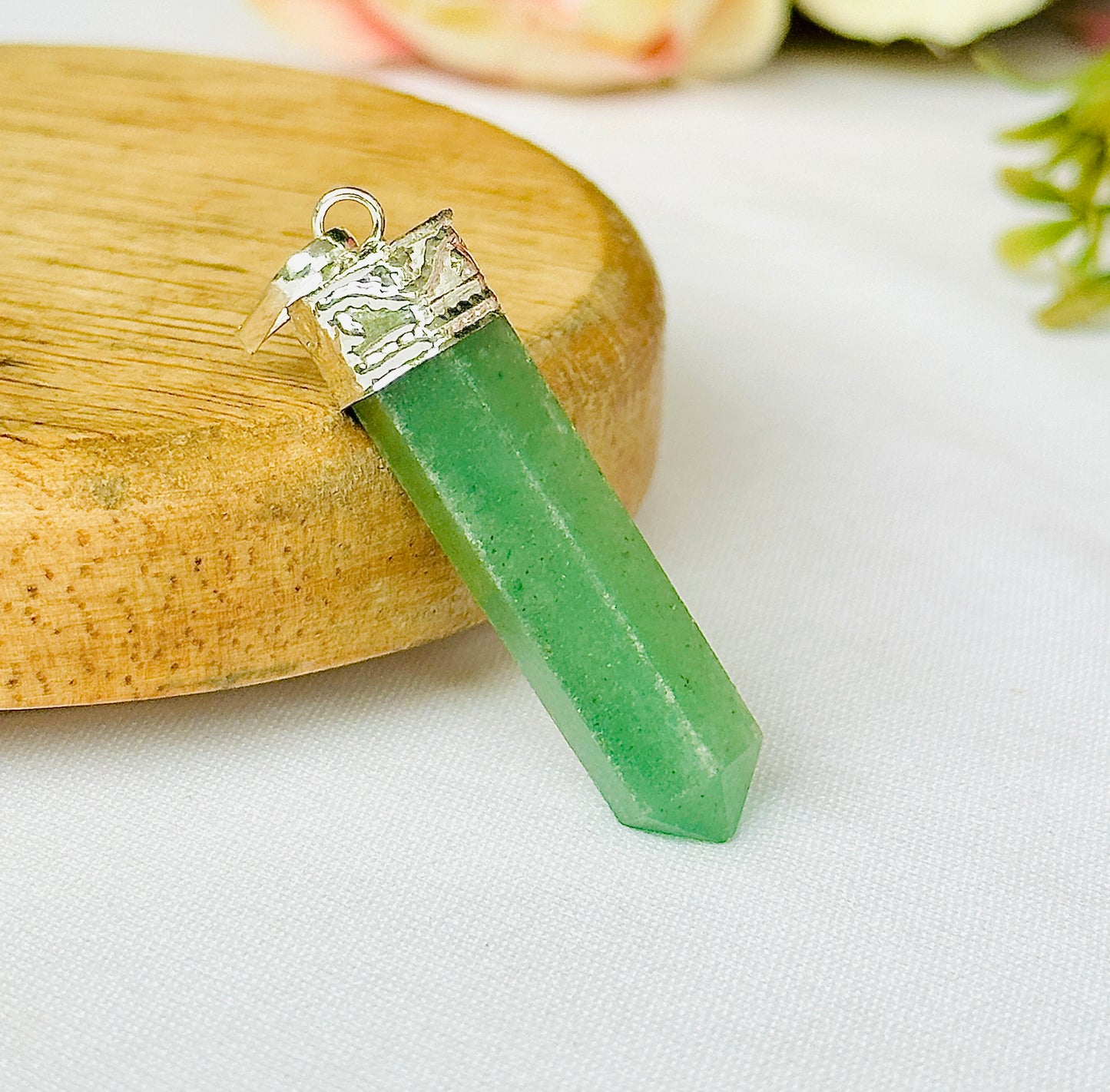 Green Aventurine Pencil Pendant - Abhimantrit & Certified