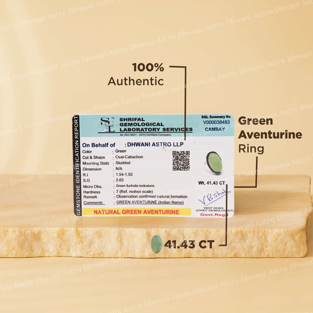 Green Aventurine Oval Ring Abhimantrit Certified