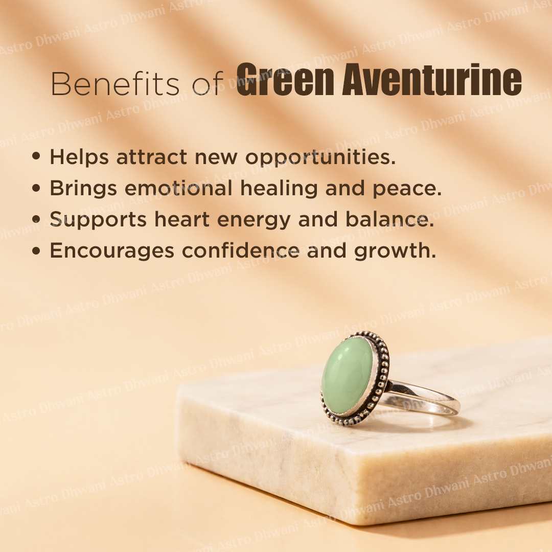 Green Aventurine Oval Ring Abhimantrit Certified