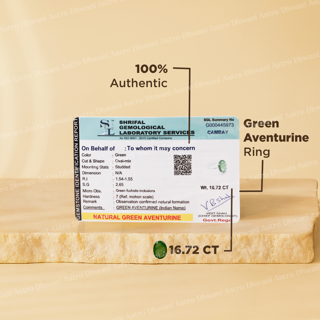 Promotes Wealth Attraction & Money Growth: Green Aventurine Ring - Abhimantrit & Certified