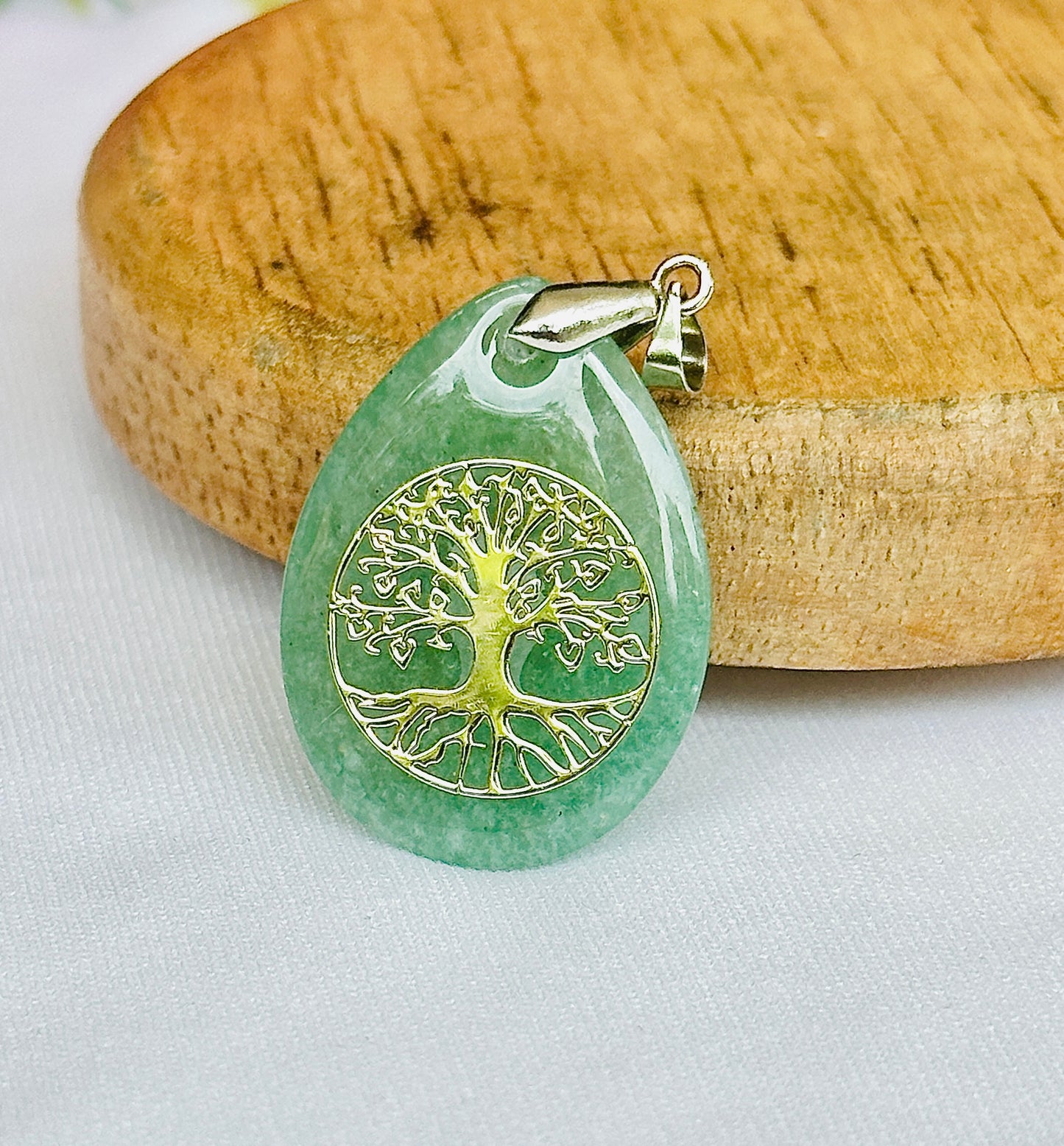 Green Aventurine Stone Tree of Life Pendant for Success & New Beginning – Abhimantrit & Certified