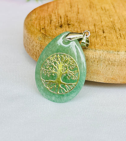 Green Aventurine Stone Tree of Life Pendant for Success & New Beginning – Abhimantrit & Certified