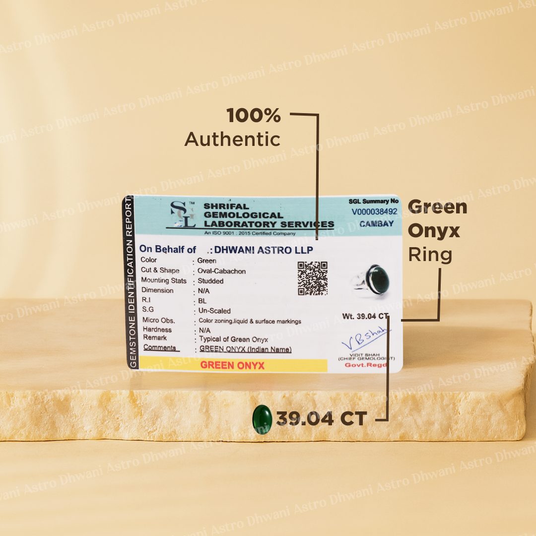 Green Onyx Ring Abhimantrit Certified