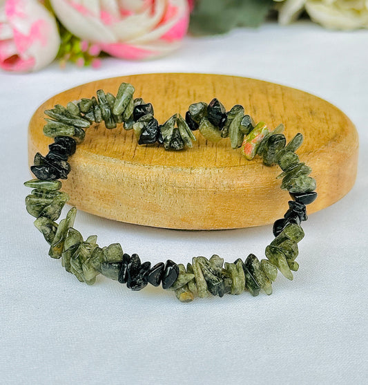 Green Tourmaline Uncut Crystal Bracelet - Abhimantrit & Certified