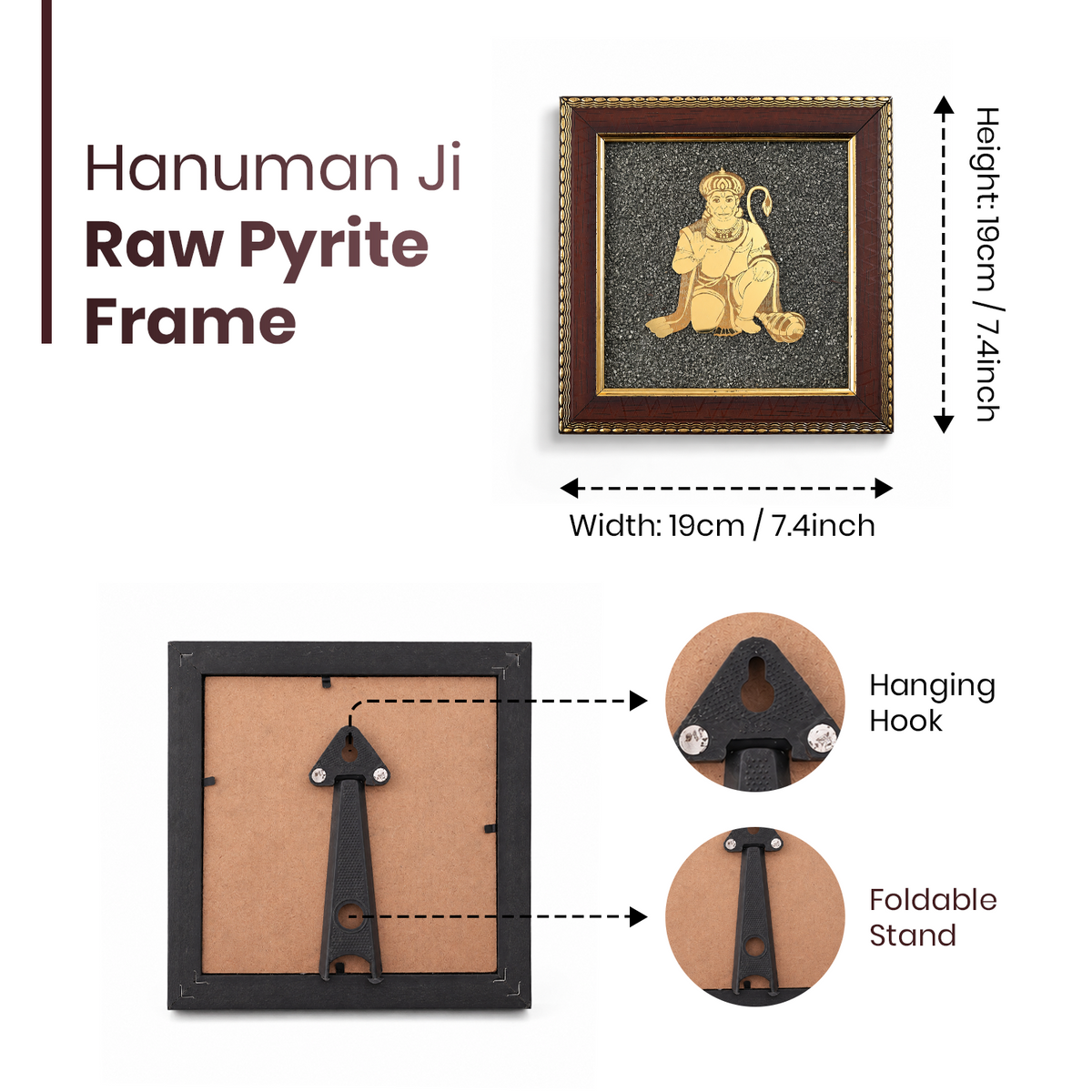 Hanuman Ji Raw Pyrite Frame - Protection & Strength Energy Frame
