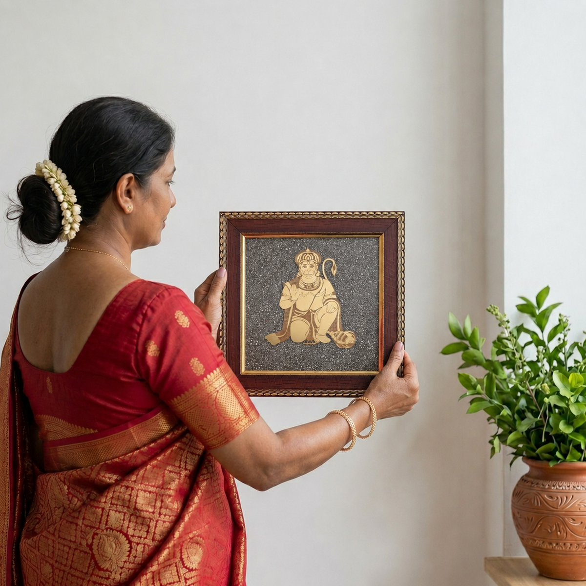 Hanuman Ji Raw Pyrite Frame - Protection & Strength Energy Frame