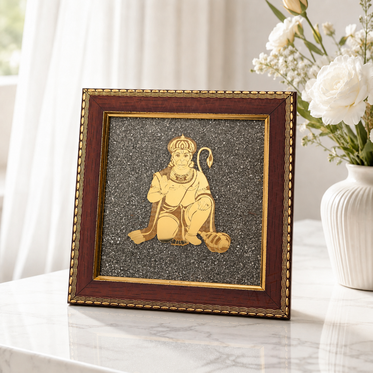 Hanuman Ji Raw Pyrite Frame - Protection & Strength Energy Frame
