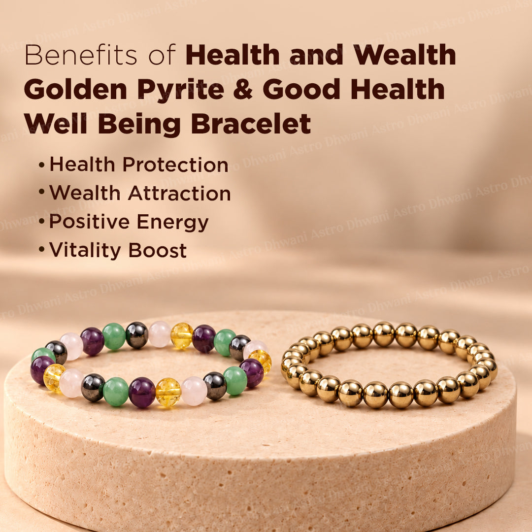 Health and Wealth: Golden Pyrite & Good Health Well Being Bracelet - Abhimantrit & Certified