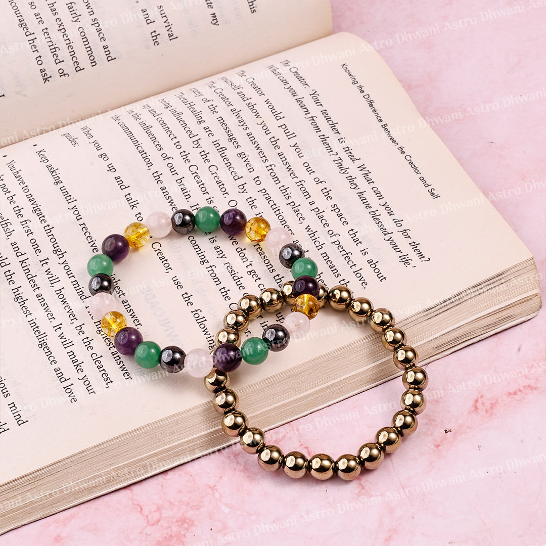 Health and Wealth: Golden Pyrite & Good Health Well Being Bracelet - Abhimantrit & Certified