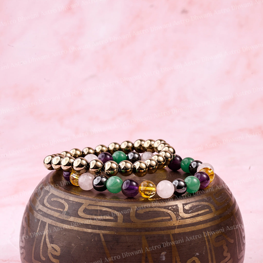 Health and Wealth: Golden Pyrite & Good Health Well Being Bracelet - Abhimantrit & Certified