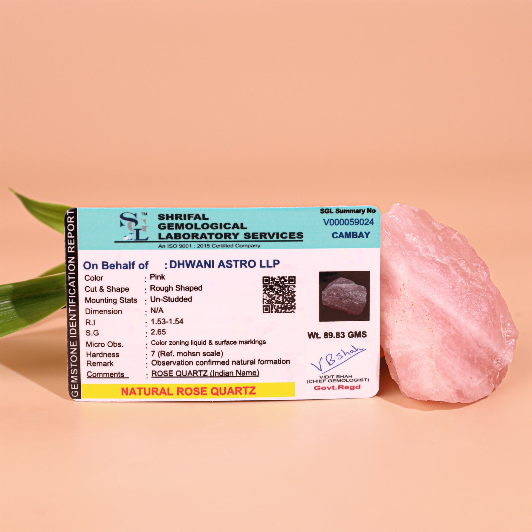 Rose Quartz  Rough StoneRose Quartz  Rough Stone - Abhimantrit & Certified