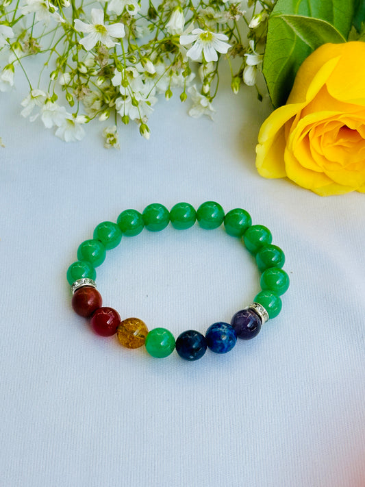 Obstacle Removal Bracelet (Green Aventurine with Seven Chakra) - Abhimantrit & Certified