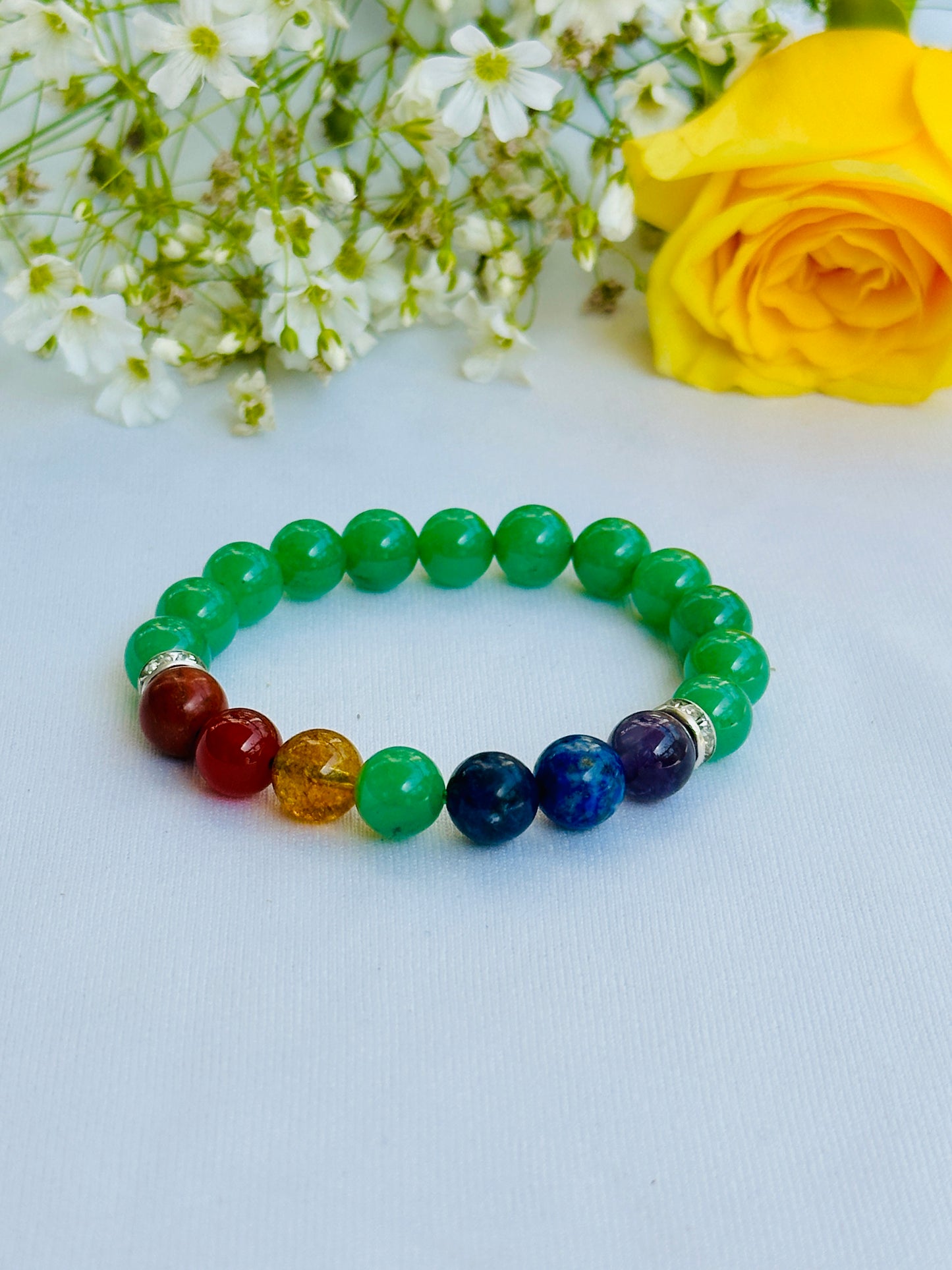 Obstacle Removal Bracelet (Green Aventurine with Seven Chakra) - Abhimantrit & Certified