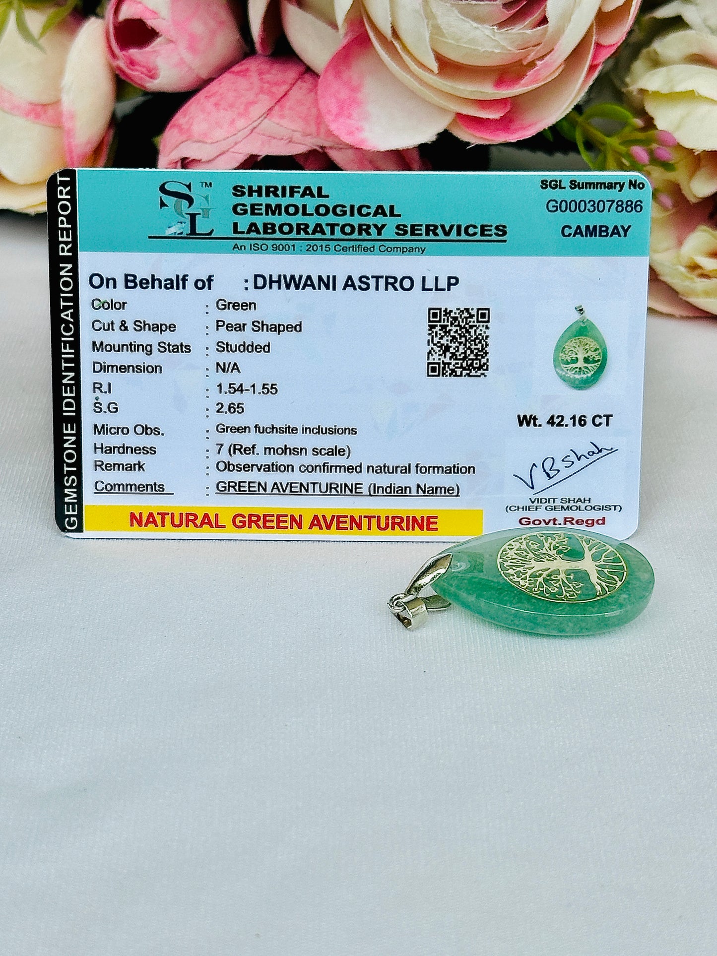 Green Aventurine Stone Tree of Life Pendant for Success & New Beginning – Abhimantrit & Certified