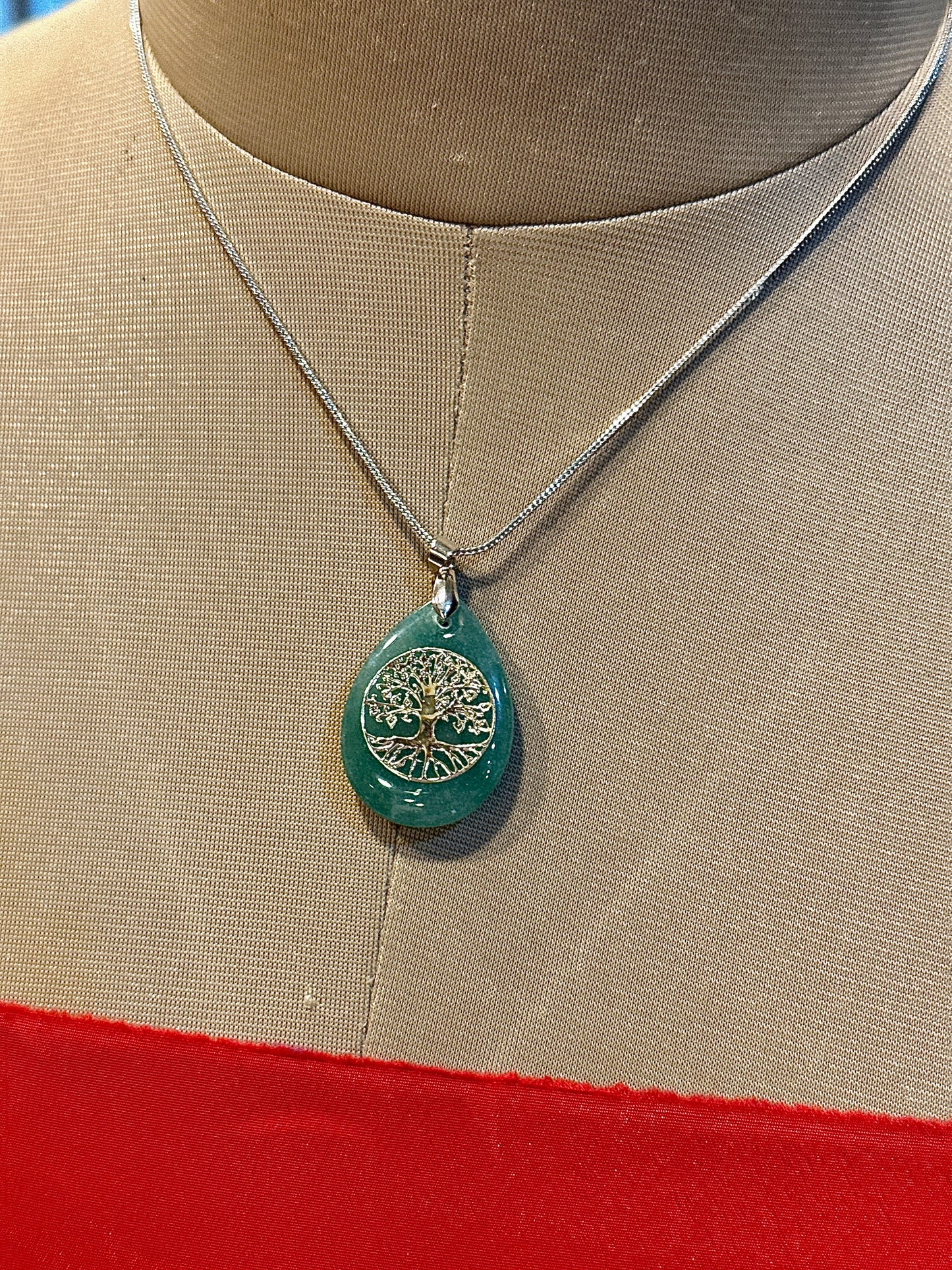 Green Aventurine Stone Tree of Life Pendant for Success & New Beginning – Abhimantrit & Certified