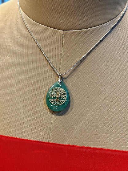 Green Aventurine Stone Tree of Life Pendant for Success & New Beginning – Abhimantrit & Certified