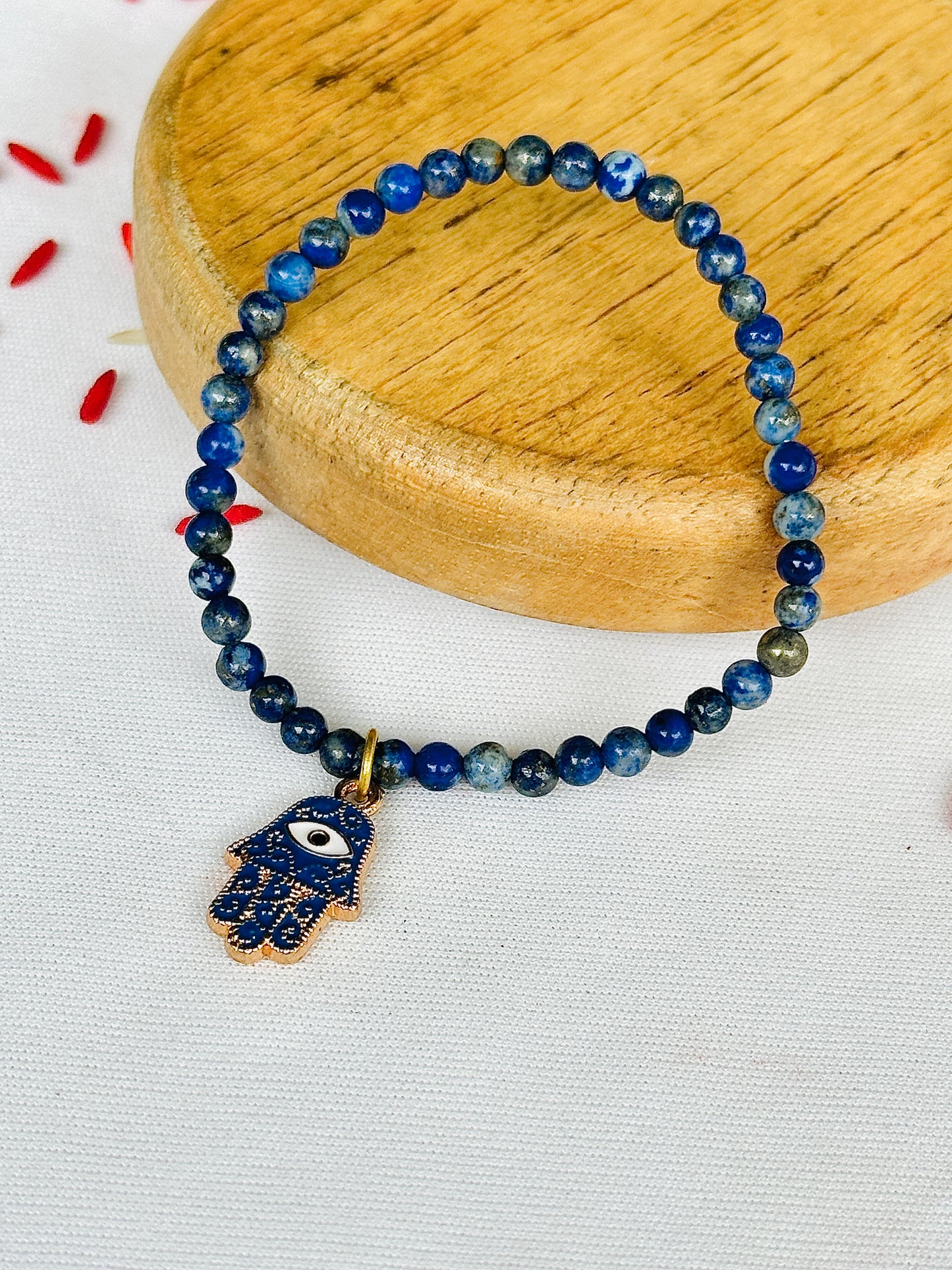 Premium Rakhi for Good Communication Lapis Lazuli Hamsa Bracelet Rakhi- Abhimantrit