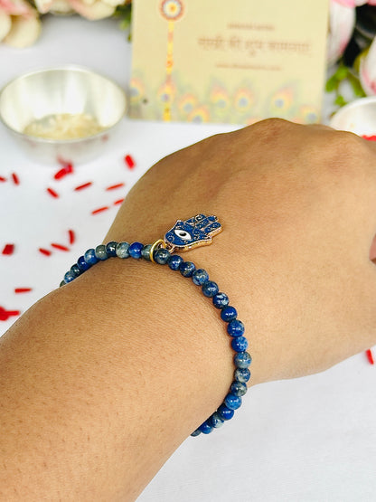 Premium Rakhi for Good Communication Lapis Lazuli Hamsa Bracelet Rakhi- Abhimantrit