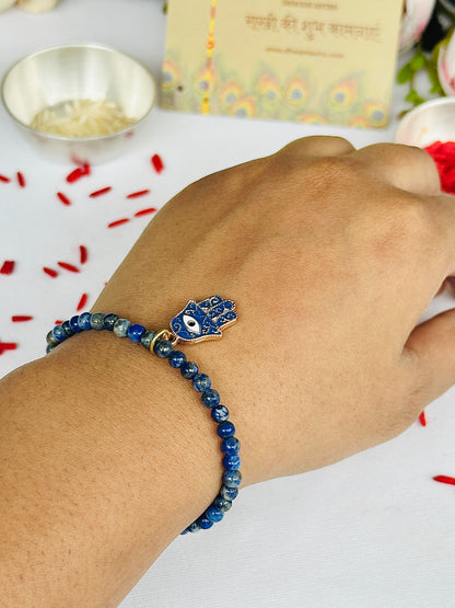 Premium Rakhi for Good Communication Lapis Lazuli Hamsa Bracelet Rakhi- Abhimantrit