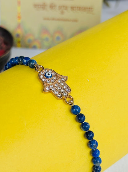 Premium Rakhi for Good Communication (Lapis Lazuli with Crystal Hamsa)- Abhimantrit