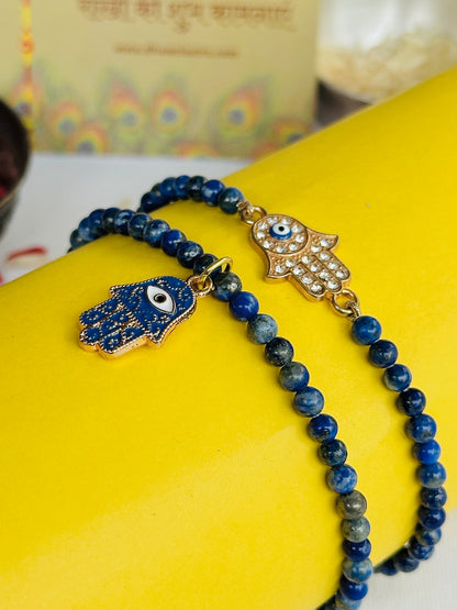 Premium Rakhi for Good Communication (Lapis Lazuli with Crystal Hamsa)- Abhimantrit