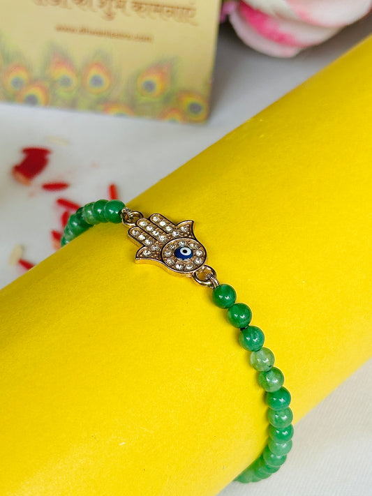 Money Magnet Rakhi(Green Aventurine with Hamsa)- Abhimantrit