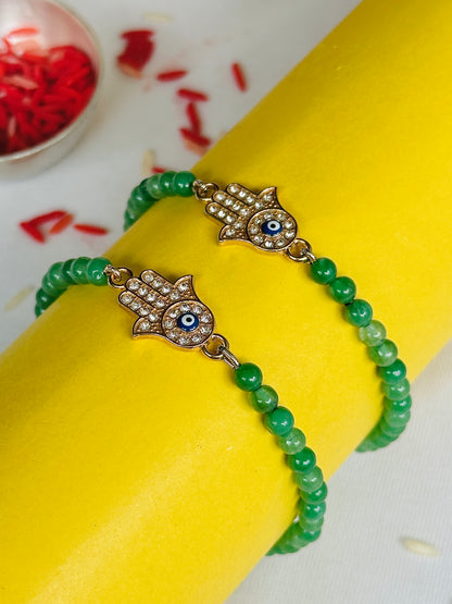 Money Magnet Rakhi(Green Aventurine with Hamsa)- Abhimantrit