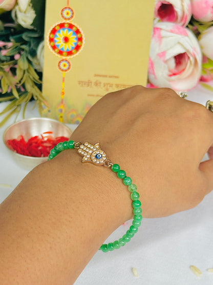 Money Magnet Rakhi(Green Aventurine with Hamsa)- Abhimantrit