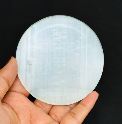 Green Reiki Selenite Plate – Perfect for Crystal Charging & Cleansing | Abhimantrit & Certified