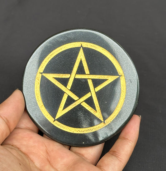 Black Star Selenite Plate – Perfect for Crystal Charging & Cleansing | Abhimantrit & Certified