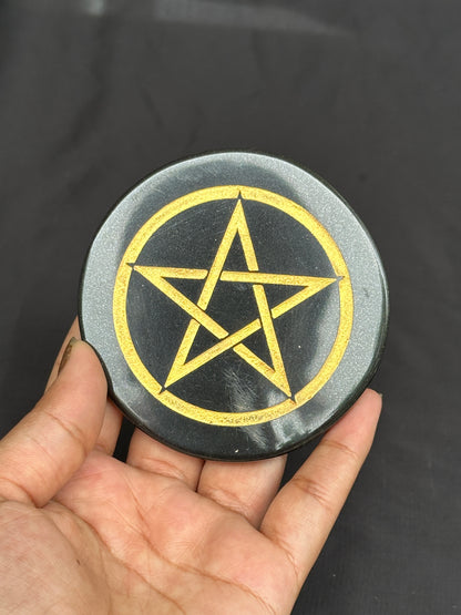 Black Star Selenite Plate – Perfect for Crystal Charging & Cleansing | Abhimantrit & Certified