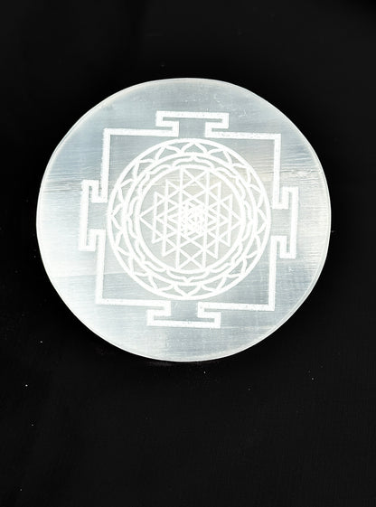 Shriyantra Selenite Plate Circle – Crystal Charging & Cleansing | Abhimantrit & Certified