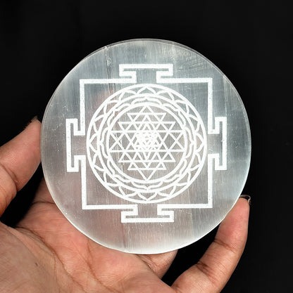 Shriyantra Selenite Plate Circle – Crystal Charging & Cleansing | Abhimantrit & Certified